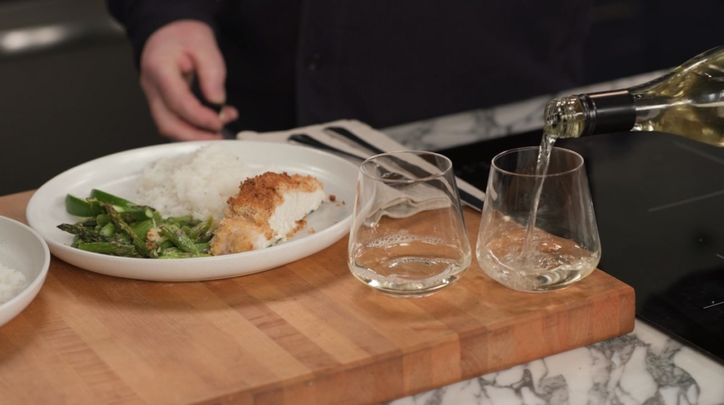 Fusion inspired miso butter baked halibut and Haywire Winery Pinot Gris