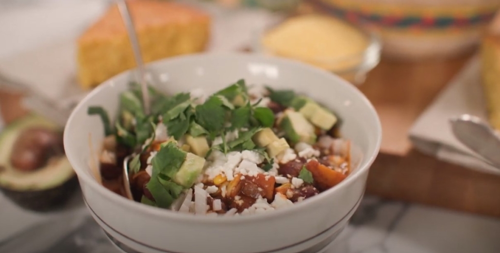 Southwest inspired Three Sister Chili with double corn bread