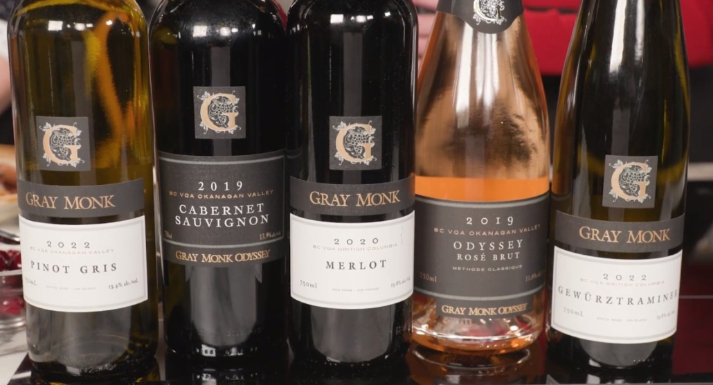 lineup of Gray Monk Estate wines