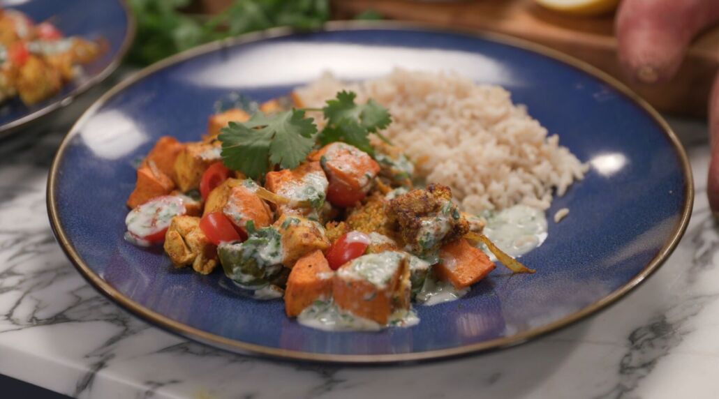 Chef Heidi's Tandoori-Spiced Tofu Sheet Pan Dinner