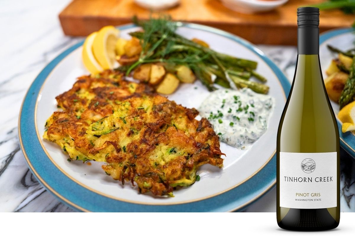 S14E5 Top Image Tinhorn Creek Pinot Gris with Crab Fritters