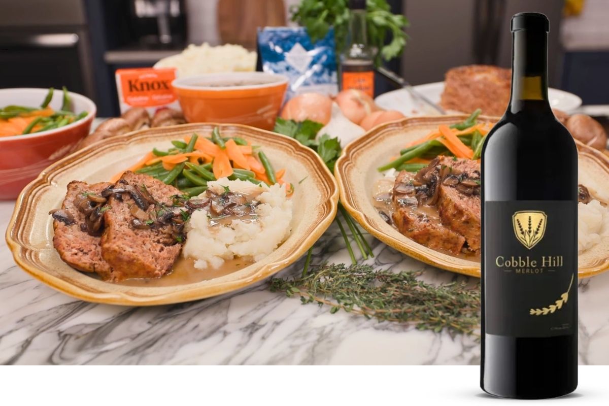 S14E6 Top Image Cobble Hill Merlot with Meatloaf with Mushroom Gravy