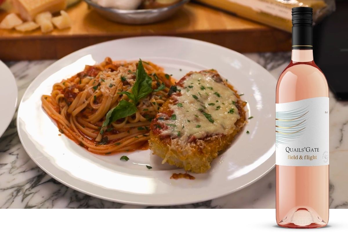 Field & Flight Rosé with Chicken Parmesan
